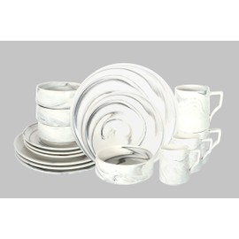 Home VSS, Fine China Artisan Marbled Dinner Set (16pc Set, Grey)