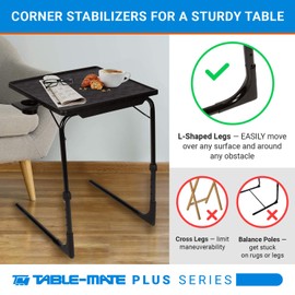 Table-Mate TV Tray Table | Portable Desk Folding Dinner Tray, Couch Table Trays for Eating Snack Food, Portable Laptop Desk, Bed Trays for Eating | Adjustable TV Trays with 3 Angles and Cup Holder