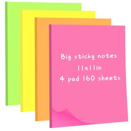 Harloon Big Sticky Notes 11 x 11 Inch Jumbo Sticky Notes Memo Post Stickies Square Sticky Notes for Office Home Meeting 40 Sheets/Pad(Bright Colors,4 Pad)