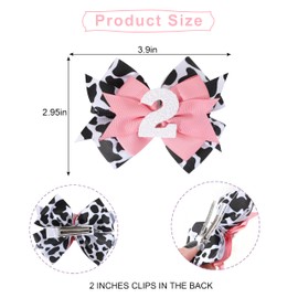 Jissoo Cow Print Bow Headband - Pink, Baby Girl 2nd Birthday Party Decorations, Farm Animal Themed Headband