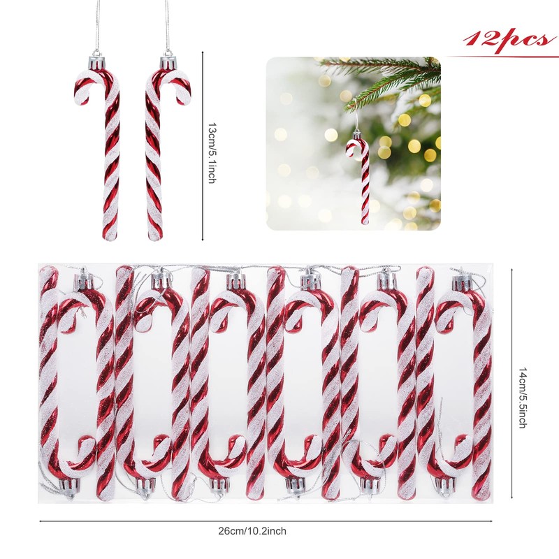 Gwhole Pack of 12 Candy Canes Glitter Christmas Decoration Christmas