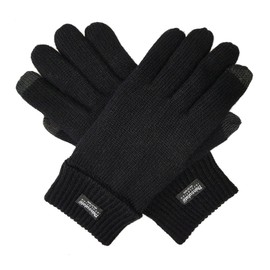 BRUCERIVER Men Pure Wool Knitted Gloves with Thinsulate Lining Size XXL (Black Touchscreen)