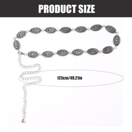 EYVRPAU 1 x Chain Belt Women's Silver, Chain Belt Waist Chain Waist Belt Waist Belt Silver Adjustable Metal Buckle Long Belt Body Chain Belt Adjustable Waist Belt for Dress