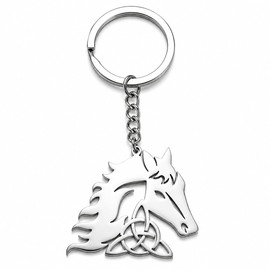 YIQPKUM Llaveros Caballo Acero Inoxidable Regalos Nudo Celta Animales Anilla Automóvil Bolso Accesorios Dijes (Plateado)