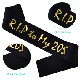 KETAOO RIP to My 20s Birthday Sash, Gold Foil 'RIP to My 20s' Black Satin Birthday Sash for Women or Men 30th Birthday Gifts Party Decorations Favors