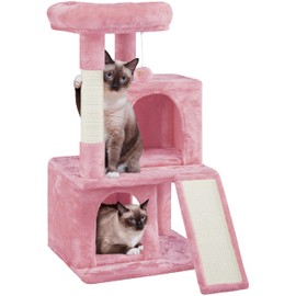Yaheetech Cat Tree for Indoor Pets, 36in Tower Condo w/Extra Large Perch, Scratching Posts, Board, Dangling Ball, Play Structure for Kittens & Adult Cats, Pink