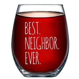 Panvola Best Neighbor Ever Neighbor Gifts Housewarming Gifts Welcome New Neighbors Farewell Going Away Gift Stemless Wine Glass Clear Glasses For Red White Wine 17 oz