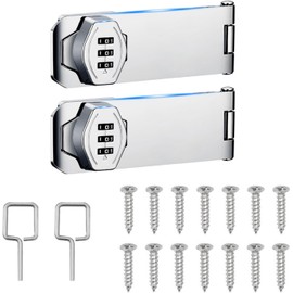 Safety Hasp Lockable, Pack of 2 Hasp with Lock, Mechanical Password Door Lock for Small Doors, Cabinets, Barn Door, Bathroom, Outdoor, Garage, Garden