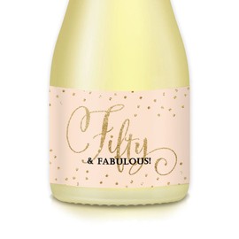 Celebrating Her 50th BIRTHDAY Adult Ladies Gift & Party Idea Mini Champagne & Wine Bottle Labels, She's Fifty & Fab! 20 Count Decals 3.5" x 1.75", Mom, Wife, Sister, Friend, Coworker 50 Years Old