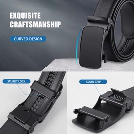 GSG Men's Automatic Ratchet Leather Belt 35 mm Wide Size Adjusted without Holes Belt Men for Suit and Business Clothing M23043-48, 1-Black