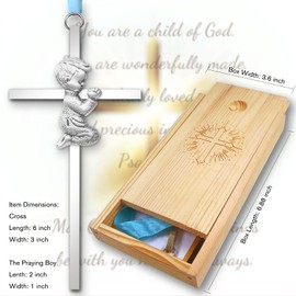 Meliatomia Baptism Gifts for Boys & Girls,First Communion Gifts for Kids,Christening Gifts Baby Shower Gifts 6in Praying Cross with Wooden Box & Card