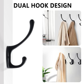 Bolatus 10 Pcs Coat Hook Black Vintage, Antique Hat Wall Mounted Hook Heavy Duty Double Coat Hooks with 40 Screws for Bathroom Bedroom Fitting Room