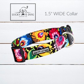 Lucky Love Dog Wide Dog Collar - Adjustable, Durable, Soft Webbing, & Comfortable 1.5 inch Wide Collar for Dogs Male and Female - in Blackbird Pattern with Strong Buckle, X-Large Size