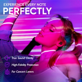 Concert Ear Plugs (Black) - 18 Db High Fidelity Ear Plugs w/Lanyard for Sleep & More - Reusable Silicone Ear Plugs w/Four Pair Ear Tips (XS, S, M, L) - Portable & Discreet Noise Cancelling Earbuds