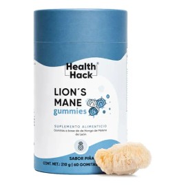 Melena de León en Gomitas, 1000 mg de Adaptógeno, con 300 mg Bacopa Monnieri, 150 mg L-Teanina y Vitamina B12, Sabor Piña, Suplemento Vegano Sin Azúcar, 60 Gomitas Health Hack