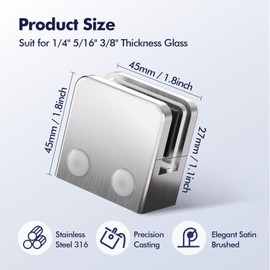 Glass Clamp－8 PCS Adjustable Glass Shelf Bracket, 1/4 " 5/16" 3/8" 316 Stainless Steel Clamps, Suitable for Railing, Stairs