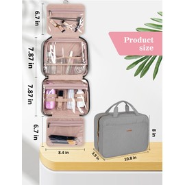 BALHLHG Toiletry Bag for Women with Hanging Hook, Medium Travel Makeup Organzier Bag, Water-resistant Cosmetic Travel Bag Toiletries Bag for Bathroom, Trip, Business, Grey