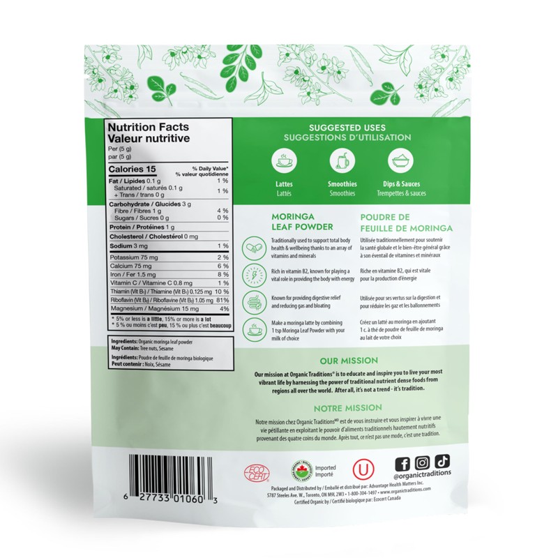 Organic Traditions Moringa Leaf Extract, Vegan Non-GMO Organic Superfood, Organic