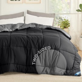 Bedsure Comforters Queen Size -Duvet Insert Black/Grey Down Alternative Comforter Quilted All Season Duvet with Corner Tabs - Machine Washable (Black/Grey,Queen 88x88 Inches)