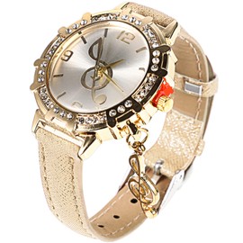 Hemobllo Women Watches, Rhinestone Inlaid Ladies Watches with Musical Note Pendant Leather Strap Watches for Women Elegant Ladies Dress Watches Casual Wrist Watch for Women Girls