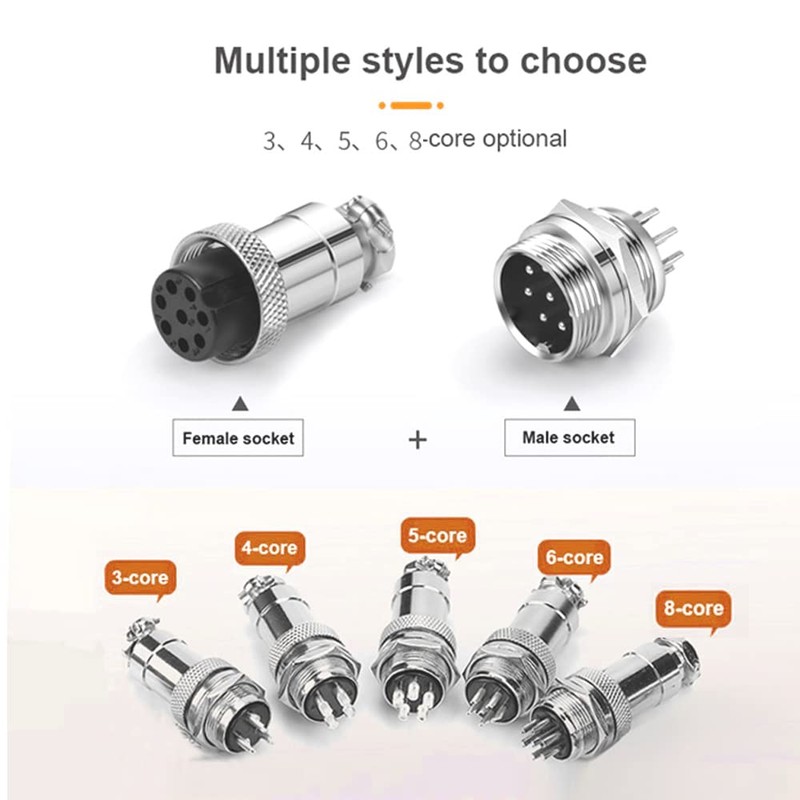 Aiqeer 5 Pcs 4-Pin GX16 Aviation Connector, 16 mm Thread