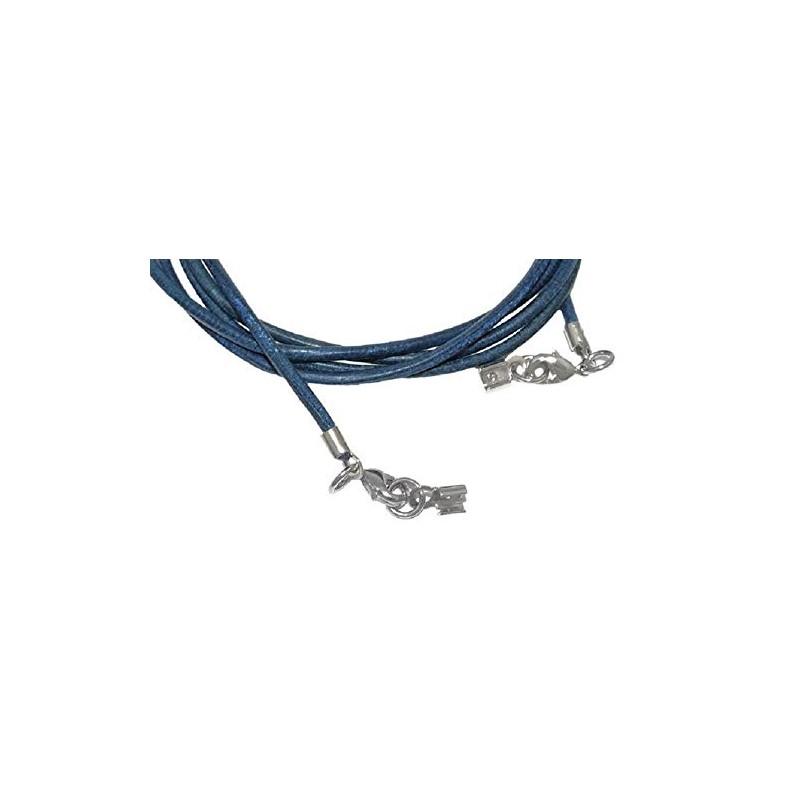 Unbespielt Leather Cord Necklace Blue Women Men Two Lobster Clasp