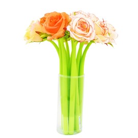 SIPLIV 12Pcs Creative Artificial Flowers Gel Ink Pen Ballpoint Pen Liquid Black 0.5mm Gel Ink Rollerball Pen for Girls Women, Home Office School Decoration Supplies - Rose A