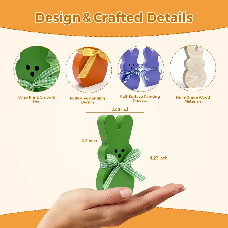OLANRUN Easter Decorations for Home, 6 Pcs Wooden Bunny Table