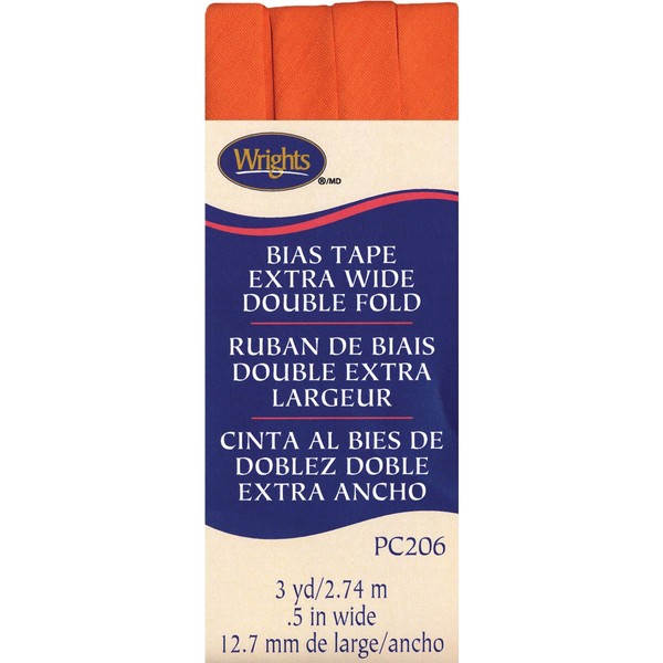 Wright Products Wrights Double Fold Bias Tape 1/2" X3yd, Orange Peel