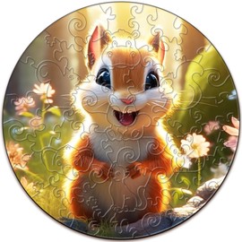 Aeekdook Wooden Puzzles for Kids Ages 4-8, Cute Squirrel Puzzle, Unique Animal Shaped Wooden Jigsaw Puzzles for Kid, 50 Pieces Puzzles for Kids(50pcs,11.4 * 11.4in)