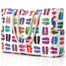 oscaurt Beach Bag Waterproof Women's Tote with Zip Foldable Shoulder Handbags for Women Holiday Essentials for Beach Sports Shopping Travel Weekend Bags