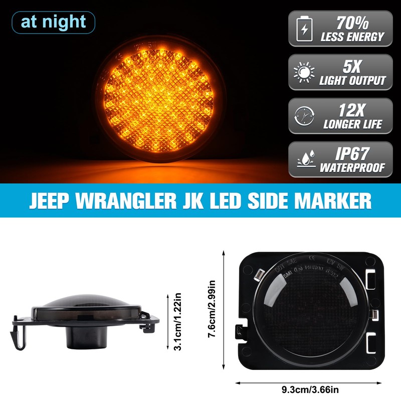POPMOTORZ LED Side Indicator Indicator for J-eep Wrangler JK 2007-2015