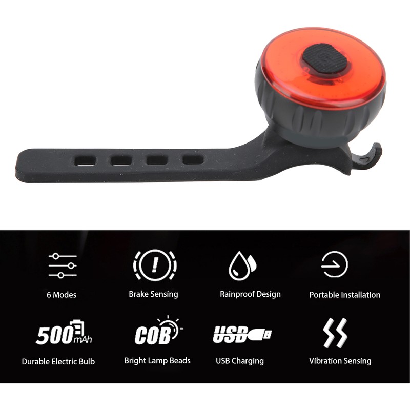 Bike Tail Light USB Rechargeable IPX6 Waterproof 6 Adjustable Modes