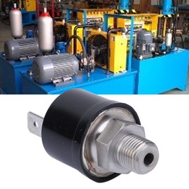 Shanrya Pressure Control Switch Valve, 70-100 PSI Air Compressor Pressure Switch, Auto On/Off, NO, NC, 1/8-28BSPT, 110-220VAC, 6-36VDC, Default ON, Panel Mount, Push Button, 1 Count, Black