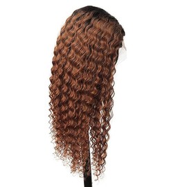 Hxxcoup Women's Real Hair Wig, 4x1 Lace Human Hair Wig, 1B/30 Ombre Brown Curly Wave, Pre-Plucked Hairline with Baby Hair, Unprocessed Hair, Transparent Lace for Women, Minimal Smell, 30 Inches (76 cm