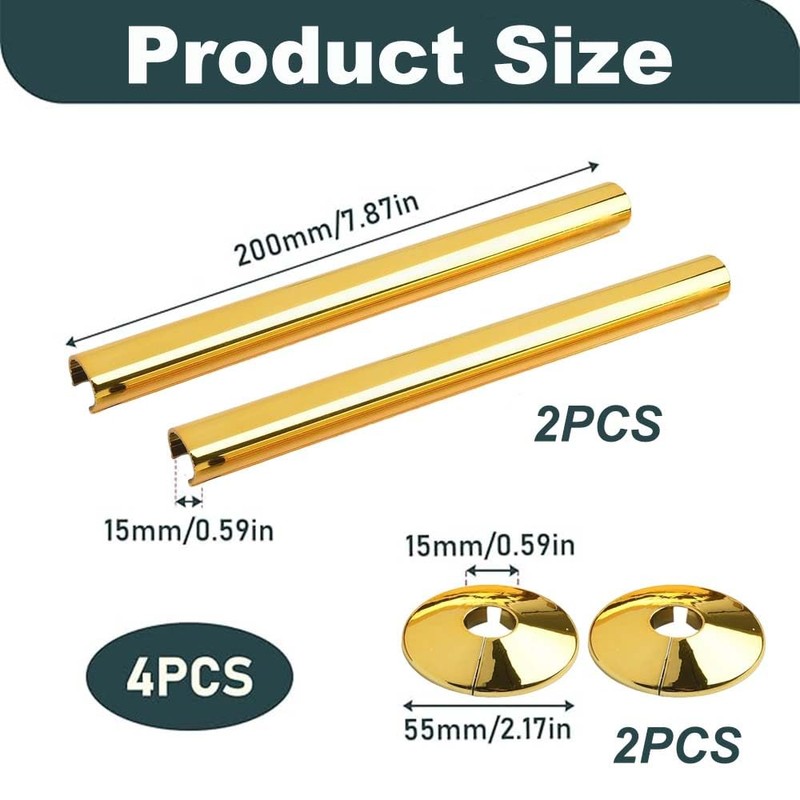 Brushed Brass Effect Radiator Pipe Covers & Collars – 15mm