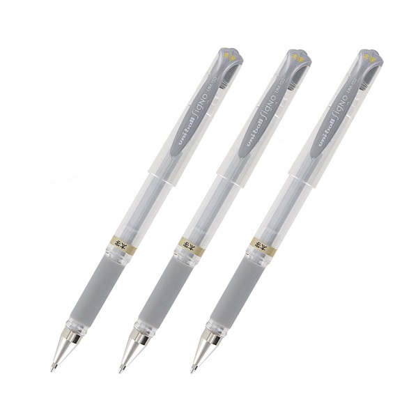 Uni-Ball Signo UM-153 Gel Ink Rollerball Pen, 1.0mm, Broad Point, Silver Ink, Pack of 3