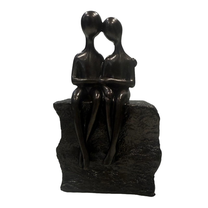 Haute Collage Couple Sitting On a Rock Romantic Sculpture (Bronze,