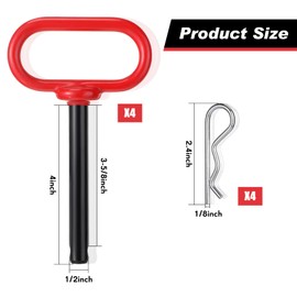 BBTO 4 Pieces Tractor Hitch Pin 1/2 x 3-5/8 Inch Red Trailer Handle Hitch Pin Accessories Farm Turn Mower Towing Cargo Boat RV Car Truck Bike ATV