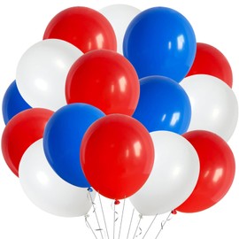 BTZO Balloons Bulk Pack of 50 10 Inch Round Standard Color Latex Balloons Dark Blue Red White Decoration Birthday Wedding Party Festival Cultural Festival 3 Assorted Colors