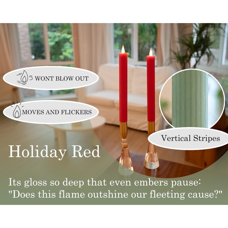 CozierGlow Flameless Vertical Stripes Taper Candles Flickering with Remote and