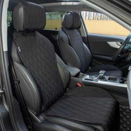 2pcs Sideless Car Seat Covers for All Seasons - Breathable Front Seats Cushions Non-Slip Bottom with Headrest Protectors - Universal Carseat Cover Fits for Most Vehicles Cars Van SUV Truck Black