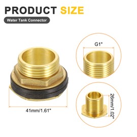sourcing map Brass Bulkhead Fitting with Washer, G1 Male Brass Water Tank Connector, Brass Threaded Hose Adapter with 2 Rubber Rings for Various Pipes, Faucets, Hoses, Fittings