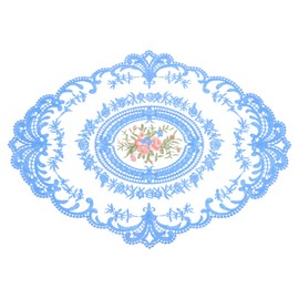 sourcing map Retro Lace Placemat 12x16-in Oval Embroidered Table Place Mats French Crochet Doilies Coasters Cup Mat for Home Wedding, Blue