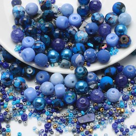 Mixed Colour Glass Crystal Beads，UHOMENY Round Spacer Beads Glass Beads Mixed Multiple Assorted Beads Charms for Bracelet Making Kits Jewelry Necklace Key Chains Earring Making Crafts Gifts (Blue)