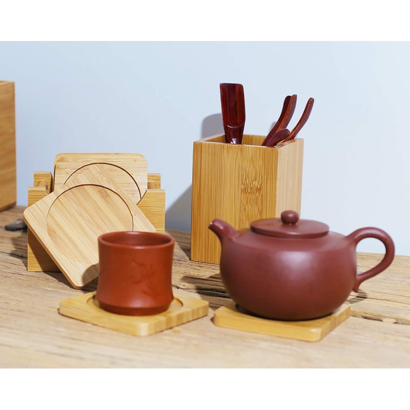 TAKEMI TM-CT6 Coasters with Storage Case, Natural Material, Set of