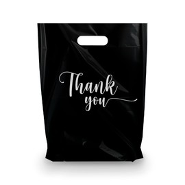 THANK YOU MERCHANDISE STORE BAGS, different sizes 9"x12", 12"x15", 15"x18" 1.25 Mil. PACKS of 100/200/500 Retail Product Bags I 100% Recyclable (9x12", Black, 200)