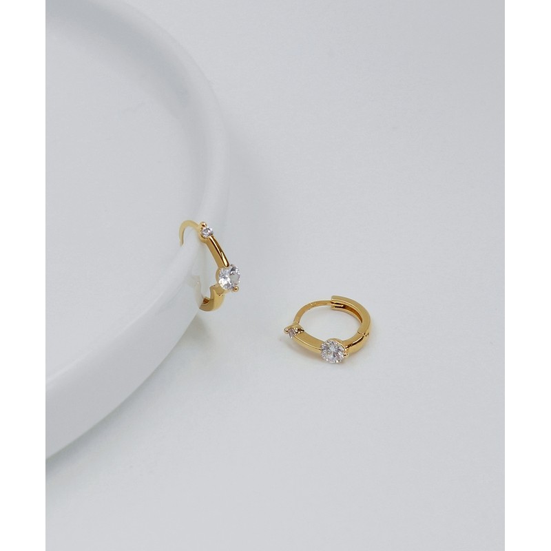 Gold&Deer 14K GF Double Cubic Mini One-Touch Ring Earrings Yellow