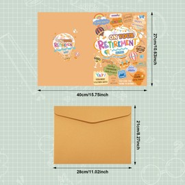 lasuroa Jumbo Retirement Card, 15.75x10.63in Large Farewell Greeting with Big Envelope On Your Retirement Giant Good Luck Thoughtful Goodbye Leaving Card for Coworker Men Women (Orange)