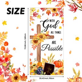 AIBIIN Fall Christian Door Cover With God All Things Are Possible Banner Decoration Jesus Sunflower Maple Cross Door Cover Porch Sign Nativity Christian Hanging Banner Decor for Home Door 35.4 x 72.8 Inch